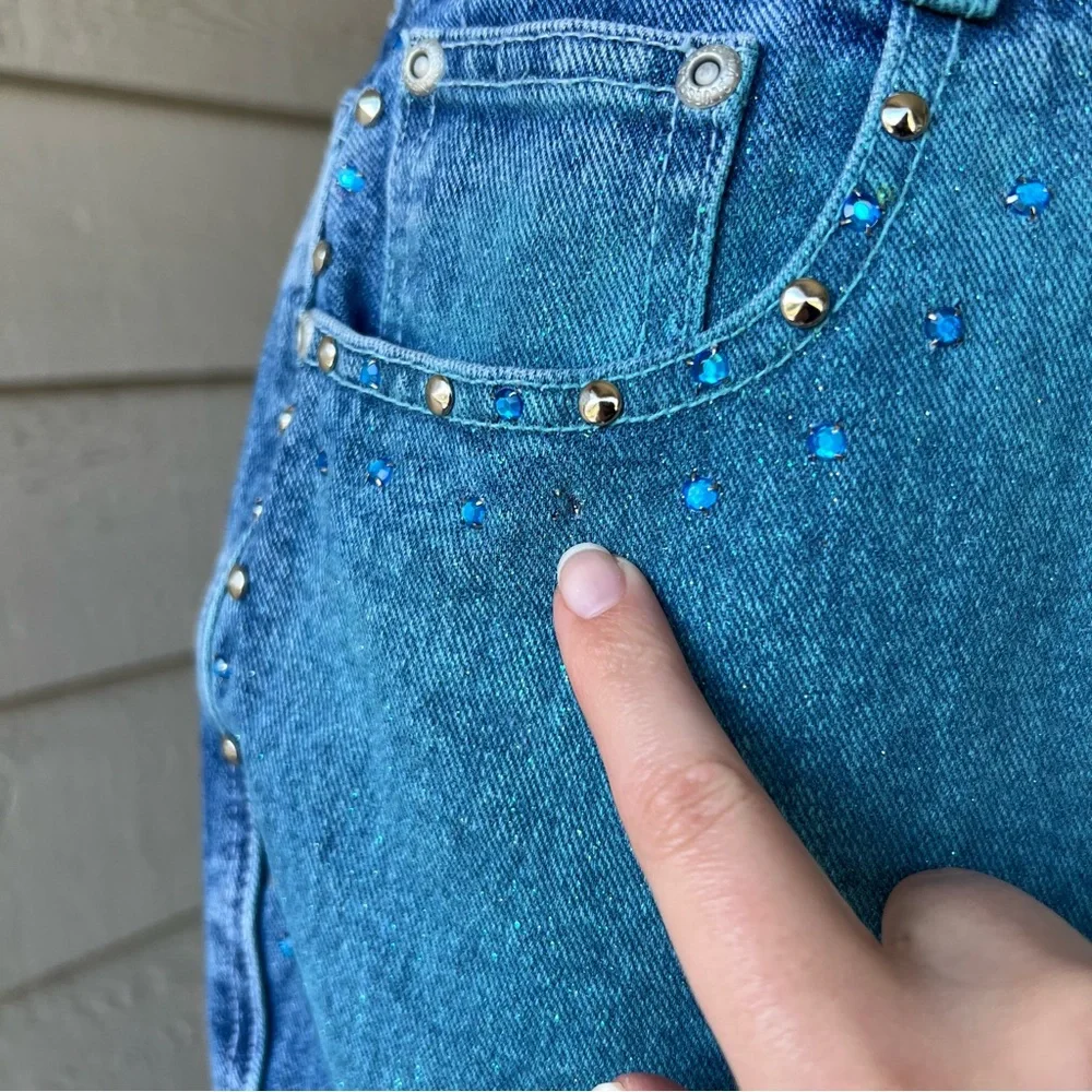 Vintage L.A. Blues Women's Studded Sparkly Blue Jeans - Picture 6 of 12